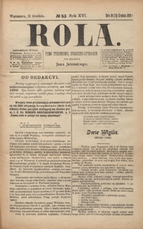 Rola : pismo tygodniowe, społeczno-literackie R. 16, Nr 53 (19/31 grudnia 1898)