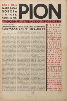 Pion : tygodnik literacko-społeczny R. 2, Nr 5 (3 lutego 1934)