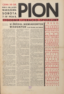 Pion : tygodnik literacko-społeczny R. 2, Nr 14 (7 kwietnia 1934)