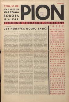 Pion : tygodnik literacko-społeczny R. 2, Nr 20 (19 maja 1934)