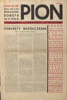 Pion : tygodnik literacko-społeczny R. 2, Nr 21 (26 maja 1934)