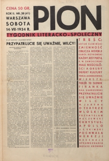 Pion : tygodnik literacko-społeczny R. 2, Nr 28 (14 lipca 1934)