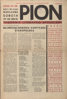 Pion : tygodnik literacko-społeczny R. 2, Nr 52 (29 grudnia 1934)
