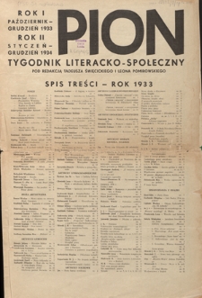 Pion : tygodnik literacko-społeczny R. 2 (1934). Spis treści