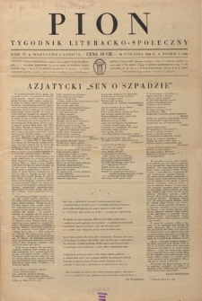 Pion : tygodnik literacko-społeczny R. 4, Nr 3=120 (18 stycznia 1936)