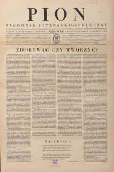 Pion : tygodnik literacko-społeczny R. 4, Nr 6=123 (8 lutego 1936)