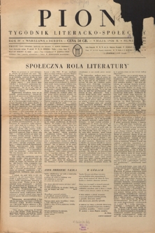 Pion : tygodnik literacko-społeczny R. 4, Nr 19=136 (9 maja 1936)