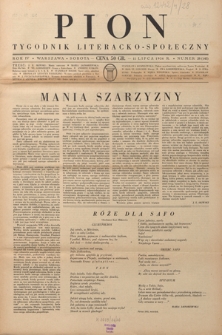 Pion : tygodnik literacko-społeczny R. 4, Nr 28=145 (11 lipca 1936)