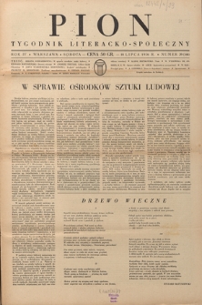 Pion : tygodnik literacko-społeczny R. 4, Nr 29=146 (18 lipca 1936)