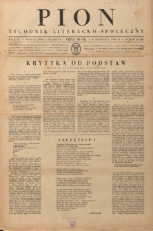 Pion : tygodnik literacko-społeczny R. 4, Nr 33=150 (15 sierpnia 1936)