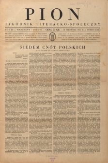 Pion : tygodnik literacko-społeczny R. 4, nr 34=151 (22 sierpnia 1936)
