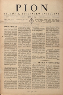 Pion : tygodnik literacko-społeczny R. 4, Nr 38=155 (19 września 1936)
