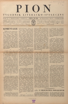 Pion : tygodnik literacko-społeczny R. 4, Nr 39=156 (26 września 1936)