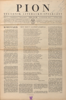 Pion : tygodnik literacko-społeczny R. 4, Nr 47=164 (22 listopada 1936)