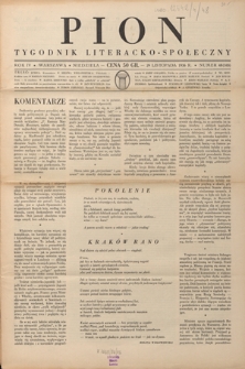 Pion : tygodnik literacko-społeczny R. 4, Nr 48=165 (29 listopada 1936)