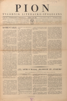 Pion : tygodnik literacko-społeczny R. 4, Nr 49=166 (6 grudnia 1936)