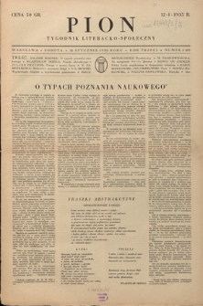 Pion : tygodnik literacko-społeczny R. 3, Nr 2=67 (12 stycznia 1935)