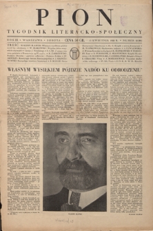 Pion : tygodnik literacko-społeczny R. 3, Nr15=80 (13 kwietnia 1935)