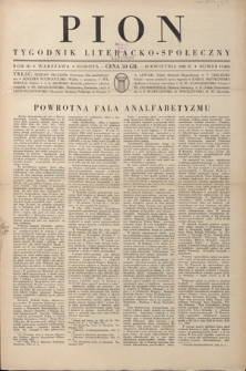 Pion : tygodnik literacko-społeczny R. 3, Nr 17=82 (27 kwietnia 1935)