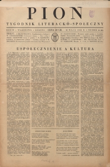 Pion : tygodnik literacko-społeczny R. 3, Nr 20=85 (18 maja 1935)