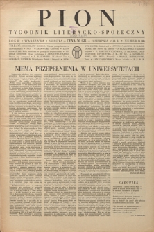 Pion : tygodnik literacko-społeczny R. 3, Nr 33=98 (17 sierpnia 1935)
