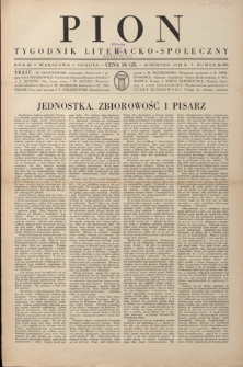 Pion : tygodnik literacko-społeczny R. 3, Nr 34=99 (24 sierpnia 1935)