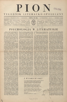 Pion : tygodnik literacko-społeczny R. 3, Nr 37=102 (14 września 1935)