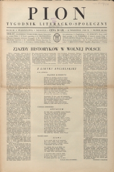 Pion : tygodnik literacko-społeczny R. 3, Nr 38=103 (21 września 1935)