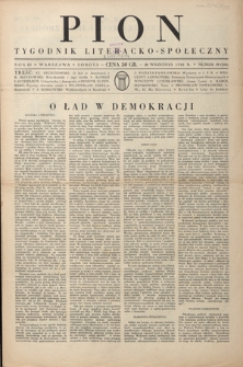 Pion : tygodnik literacko-społeczny R. 3, Nr 39=104 (28 września 1935)