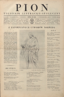 Pion : tygodnik literacko-społeczny R. 3, Nr 40=105 (5 października 1935)