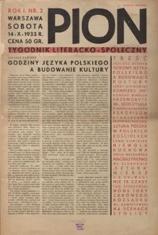 Pion : tygodnik literacko-społeczny R. 1, Nr 2 (14 października 1933)