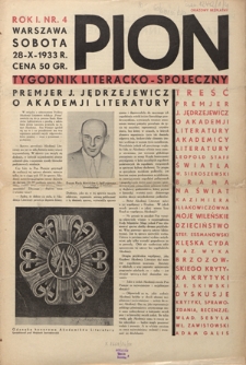 Pion : tygodnik literacko-społeczny R. 1, Nr 4 (28 października 1933)