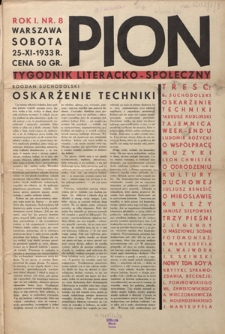 Pion : tygodnik literacko-społeczny R. 1, Nr 8 (25 listopada 1933)