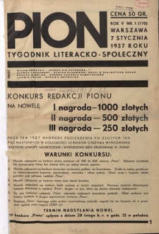 Pion : tygodnik literacko-społeczny R. 5, Nr 1=170 (7 stycznia 1937)