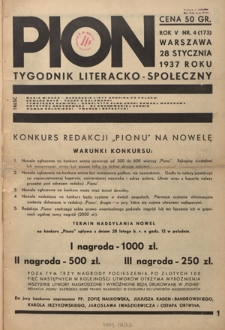 Pion : tygodnik literacko-społeczny R. 5, Nr 4=173 (28 stycznia 1937)