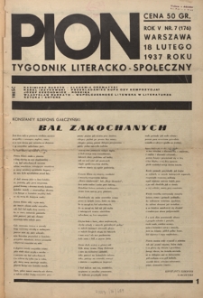 Pion : tygodnik literacko-społeczny R. 5, Nr 7=176 (18 lutego 1937)