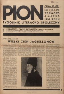Pion : tygodnik literacko-społeczny R. 5, Nr 9=178 (4 marca 1937)