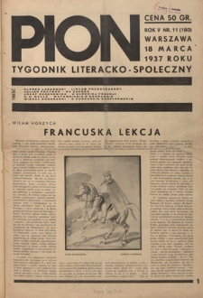 Pion : tygodnik literacko-społeczny R. 5, Nr 11=180 (18 marca 1937)