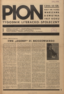 Pion : tygodnik literacko-społeczny R. 5, Nr 14=183 (8 kwietnia 1937)