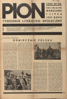 Pion : tygodnik literacko-społeczny R. 5, Nr 26=195 (1 lipca 1937)
