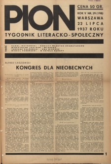 Pion : tygodnik literacko-społeczny R. 5, Nr 29=198 (22 lipca 1937)