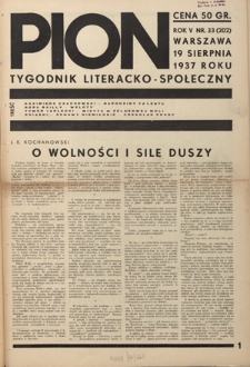 Pion : tygodnik literacko-społeczny R. 5, Nr 33=202 (19 sierpnia 1937)