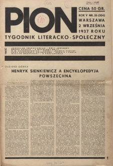 Pion : tygodnik literacko-społeczny R. 5, Nr 35=204 (2 września 1937)