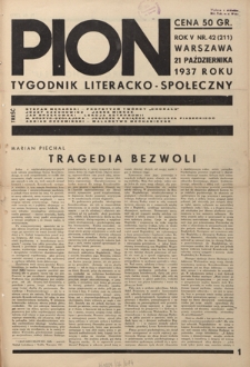 Pion : tygodnik literacko-społeczny R. 5, Nr 42=211 (21 października 1937)