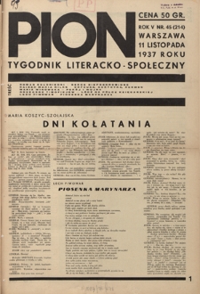 Pion : tygodnik literacko-społeczny R. 5, Nr 45=214 (11 listopada 1937)