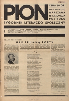 Pion : tygodnik literacko-społeczny R. 5, Nr 46=215 (18 listopada 1937)
