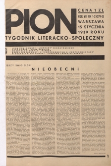 Pion : tygodnik literacko-społeczny R. 7, Nr 1/2=274/275 (15 stycznia 1939)