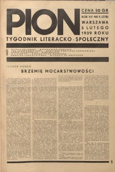 Pion : tygodnik literacko-społeczny R. 7, Nr 5=278 (5 lutego 1939)