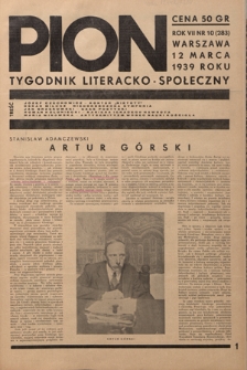 Pion : tygodnik literacko-społeczny R. 7, Nr 10=283 (12 marca 1939)