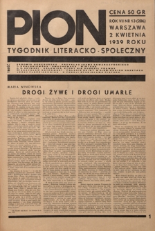 Pion : tygodnik literacko-społeczny R. 7, Nr 13=286 (2 kwietnia 1939)